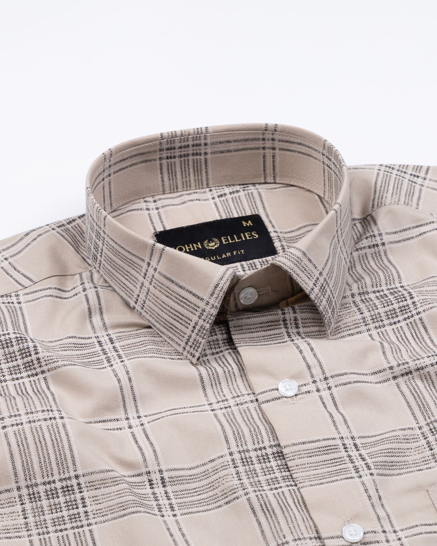 Sven Champagne Cream Cotton Checked Printed Shirt - John Ellies