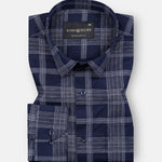 Sven Ultramarine Navy Cotton Checked Printed Shirt - John Ellies