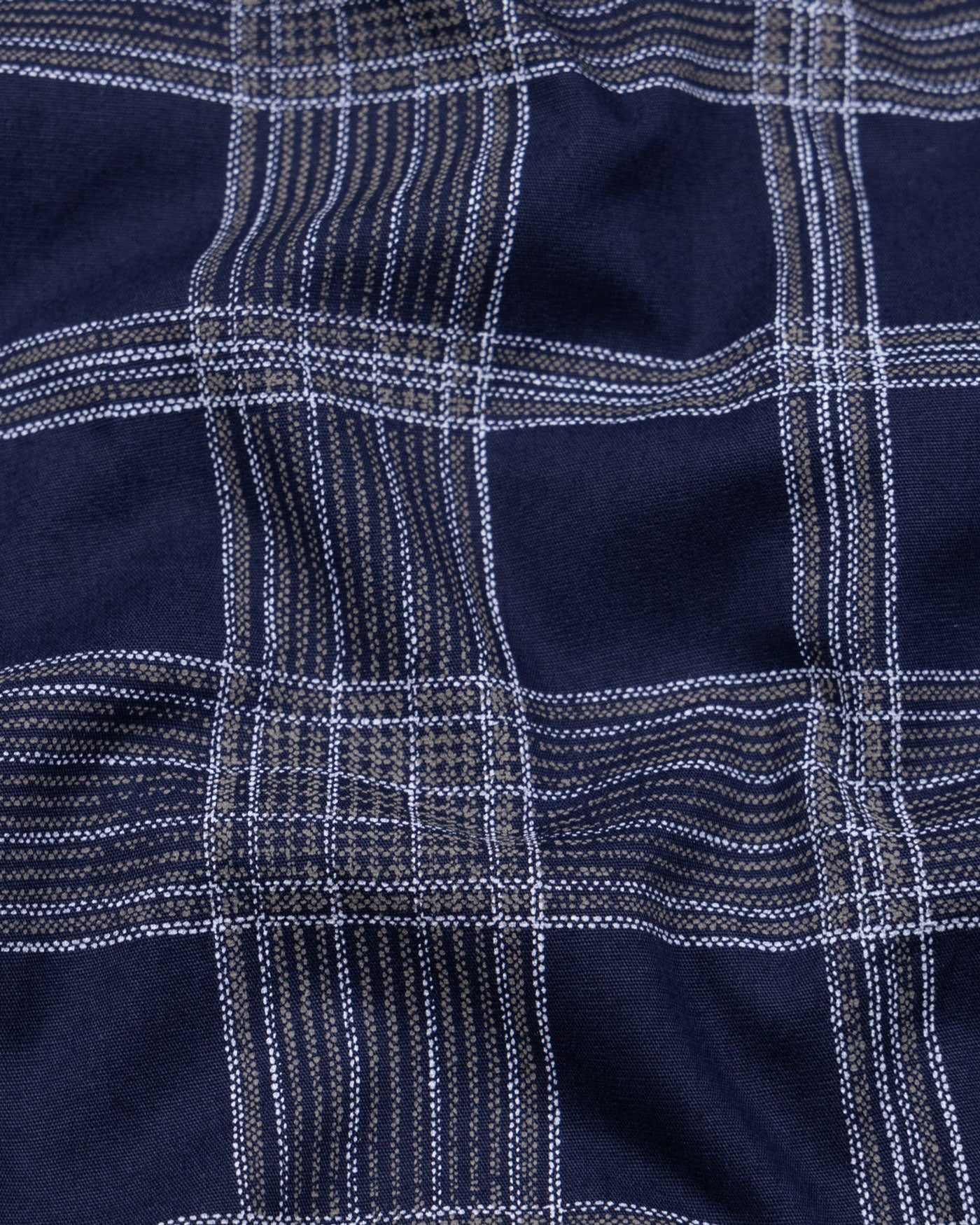 Sven Ultramarine Navy Cotton Checked Printed Shirt - John Ellies