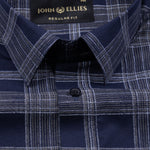 Sven Ultramarine Navy Cotton Checked Printed Shirt - John Ellies