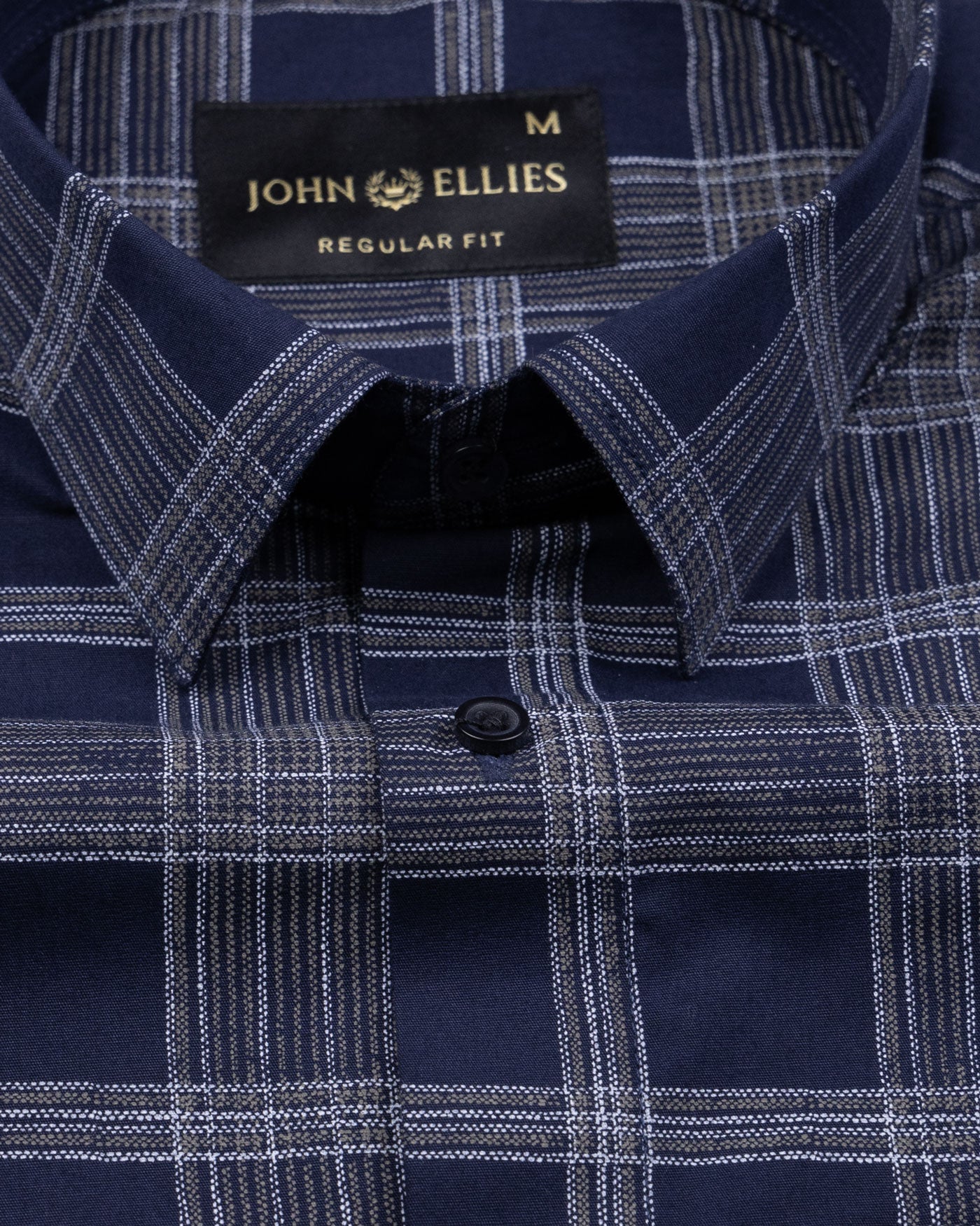 Sven Ultramarine Navy Cotton Checked Printed Shirt - John Ellies