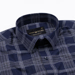 Sven Ultramarine Navy Cotton Checked Printed Shirt - John Ellies