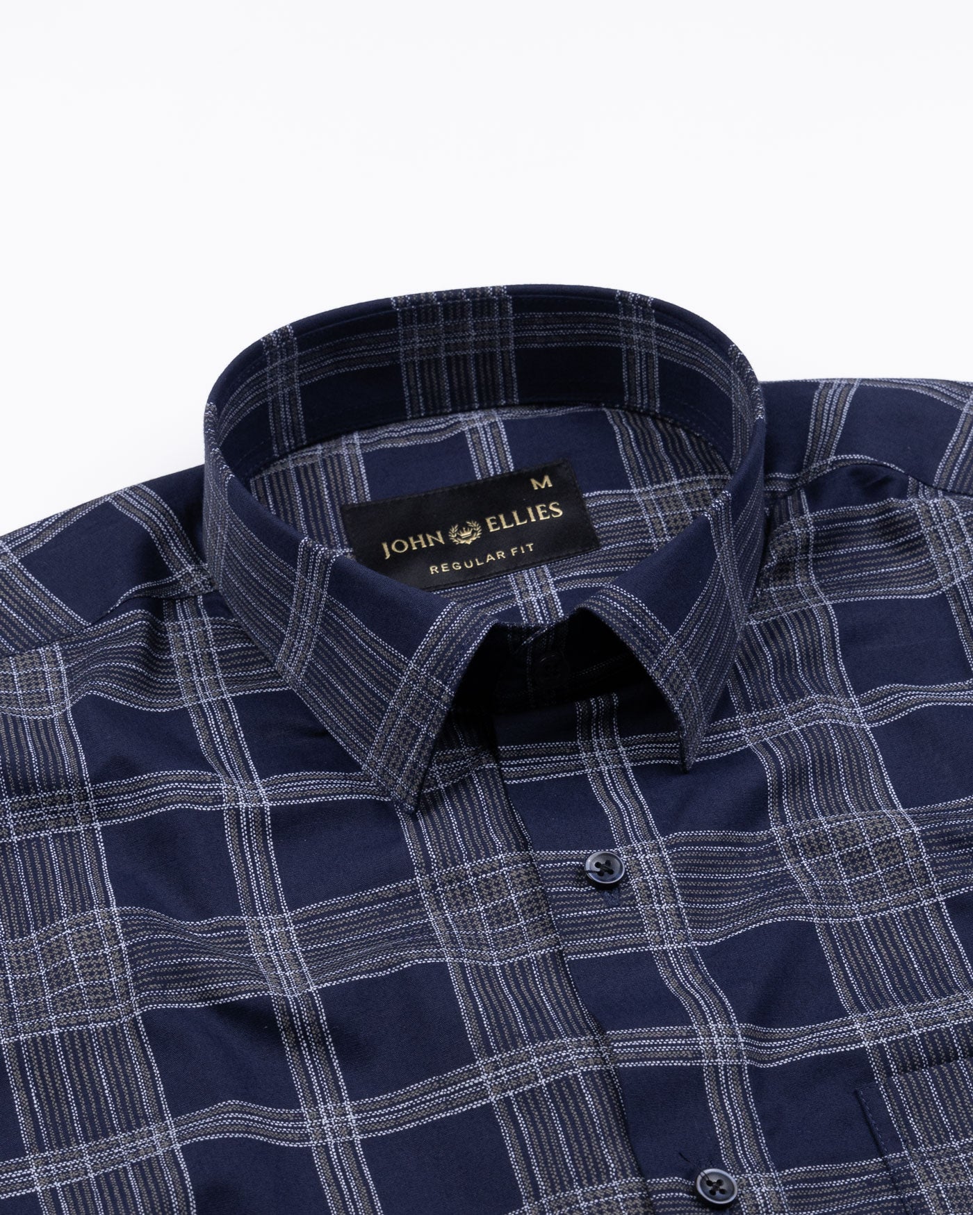 Sven Ultramarine Navy Cotton Checked Printed Shirt - John Ellies