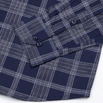 Sven Ultramarine Navy Cotton Checked Printed Shirt - John Ellies