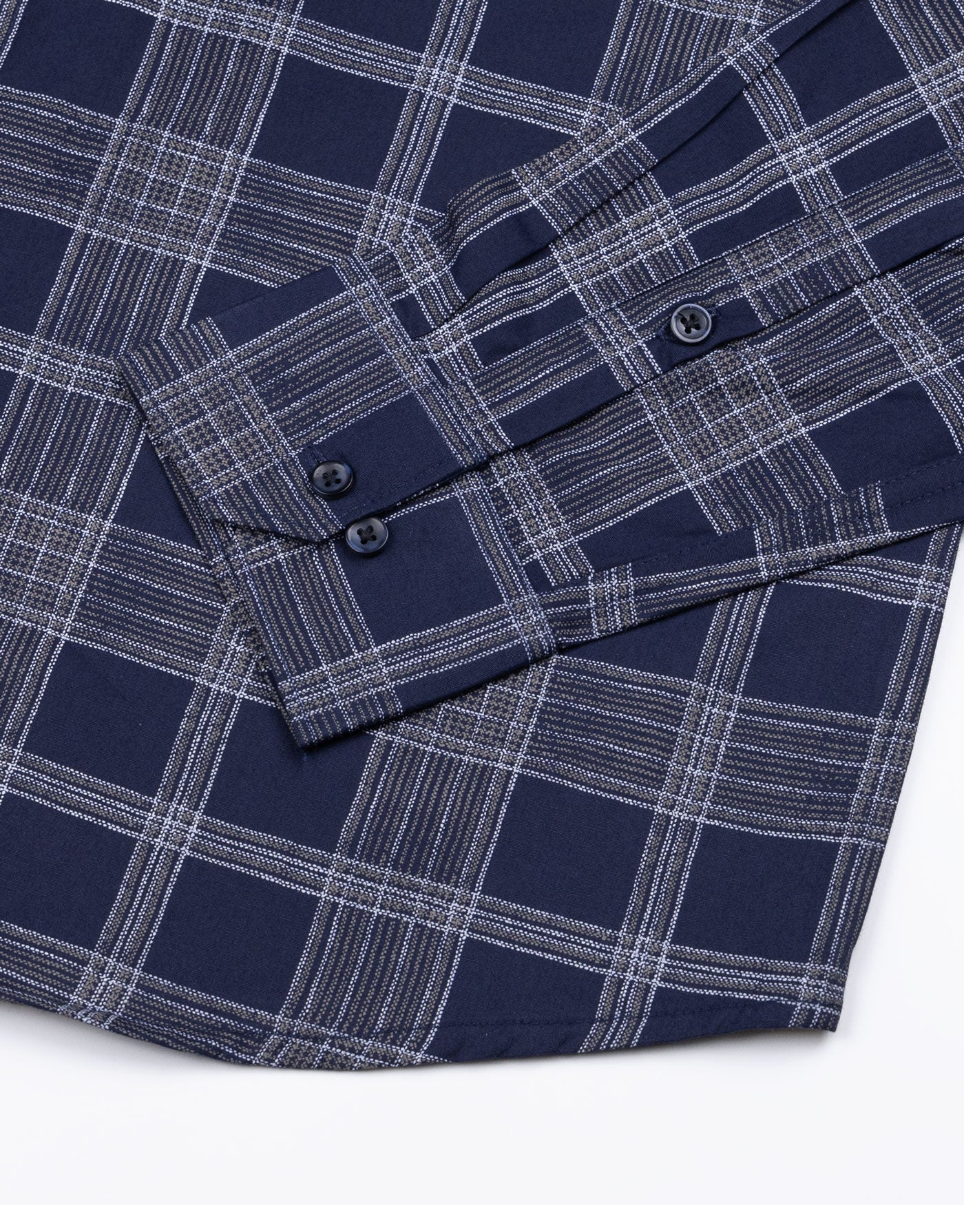 Sven Ultramarine Navy Cotton Checked Printed Shirt - John Ellies