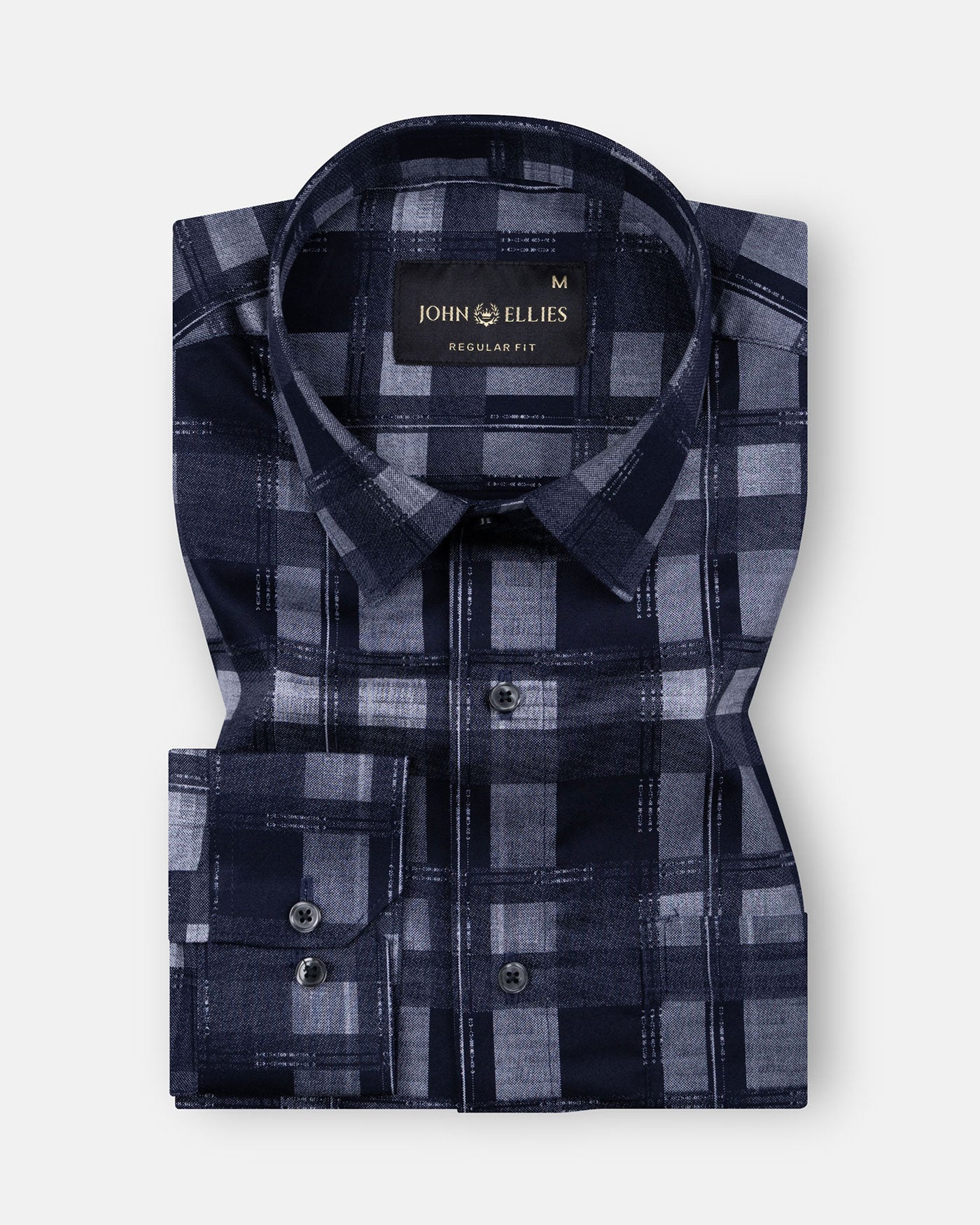 Aztec Navy Giza Cotton Checked Printed Shirt - John Ellies