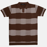 Welbern Brown Stripes Cotton Polo T-Shirt - John Ellies
