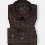 Windowpane Brown Giza Cotton Checked Printed Shirt - John Ellies