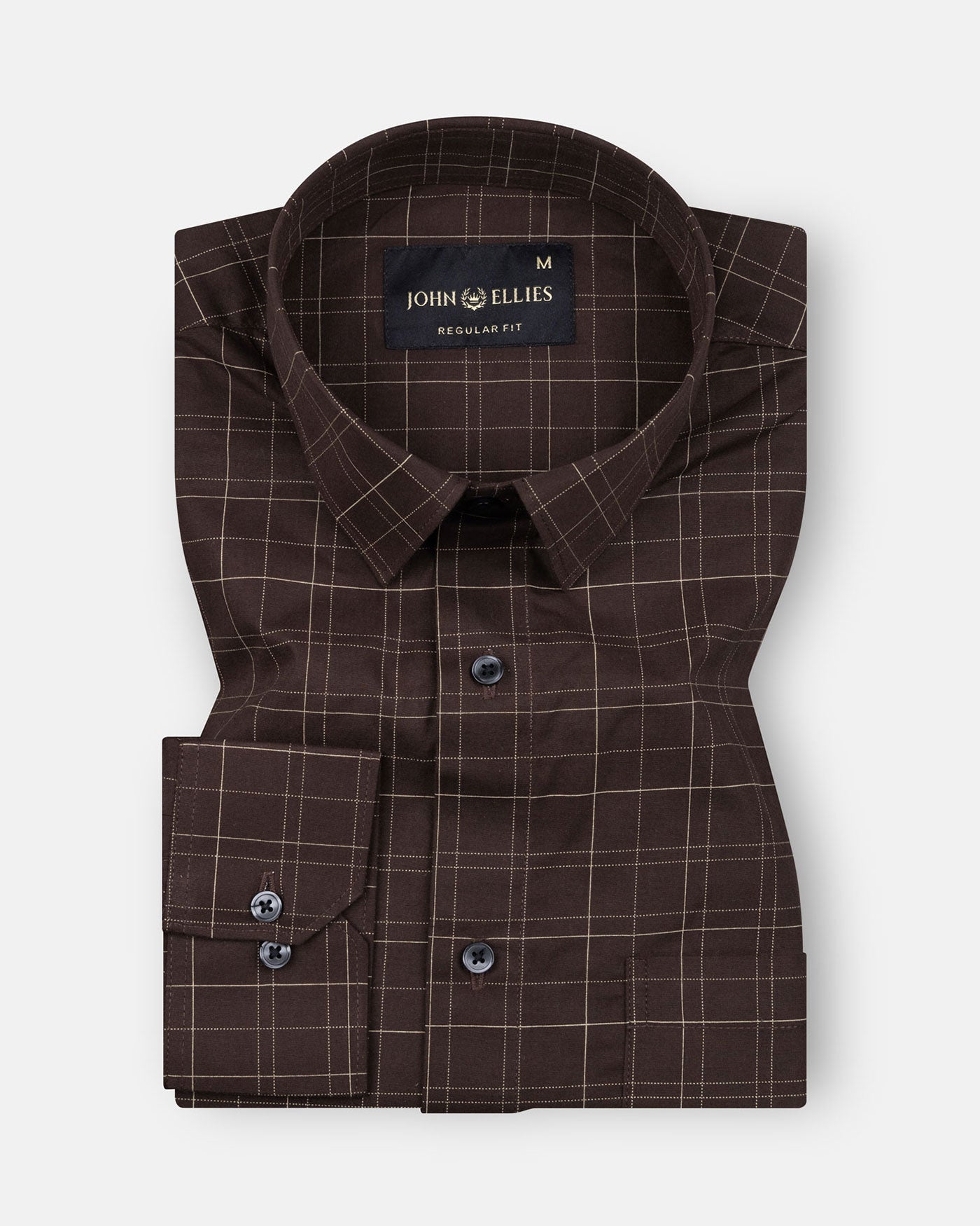 Windowpane Brown Giza Cotton Checked Printed Shirt - John Ellies