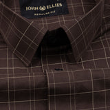 Windowpane Brown Giza Cotton Checked Printed Shirt - John Ellies