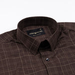 Windowpane Brown Giza Cotton Checked Printed Shirt - John Ellies