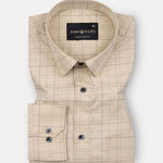 Windowpane Cream Giza Cotton Checked Shirt - John Ellies