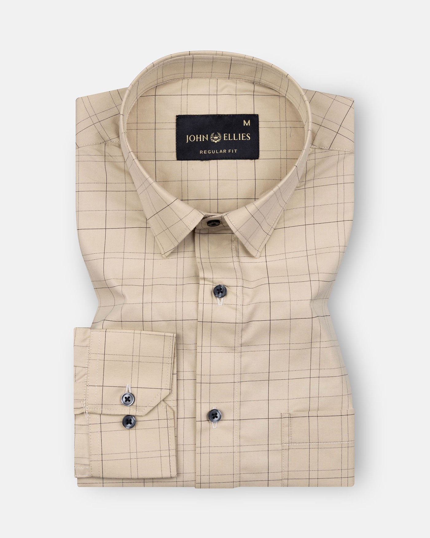 Windowpane Cream Giza Cotton Checked Shirt - John Ellies