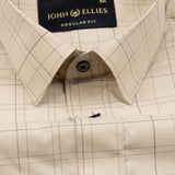 Windowpane Cream Giza Cotton Checked Shirt - John Ellies