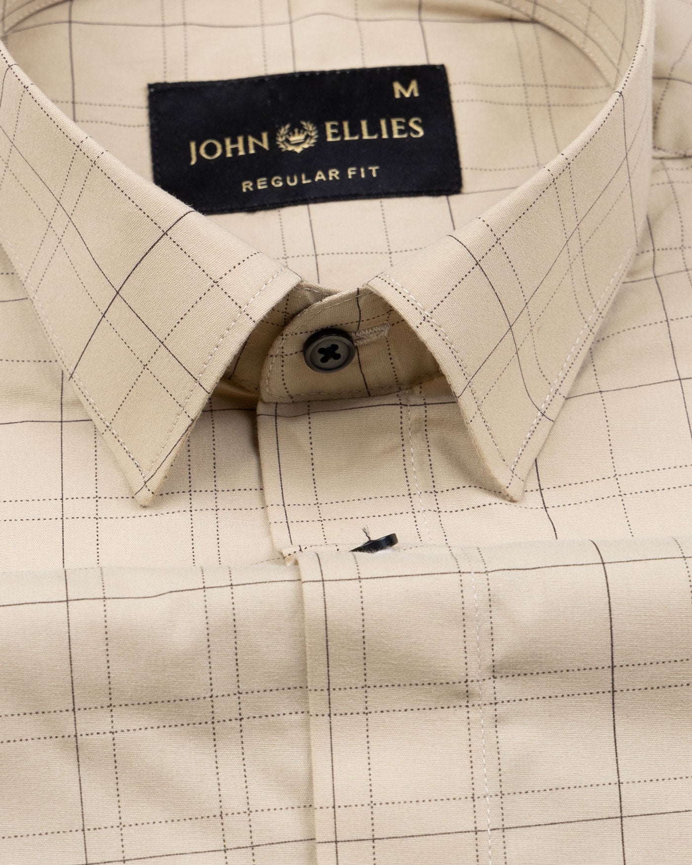 Windowpane Cream Giza Cotton Checked Shirt - John Ellies