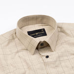 Windowpane Cream Giza Cotton Checked Shirt - John Ellies