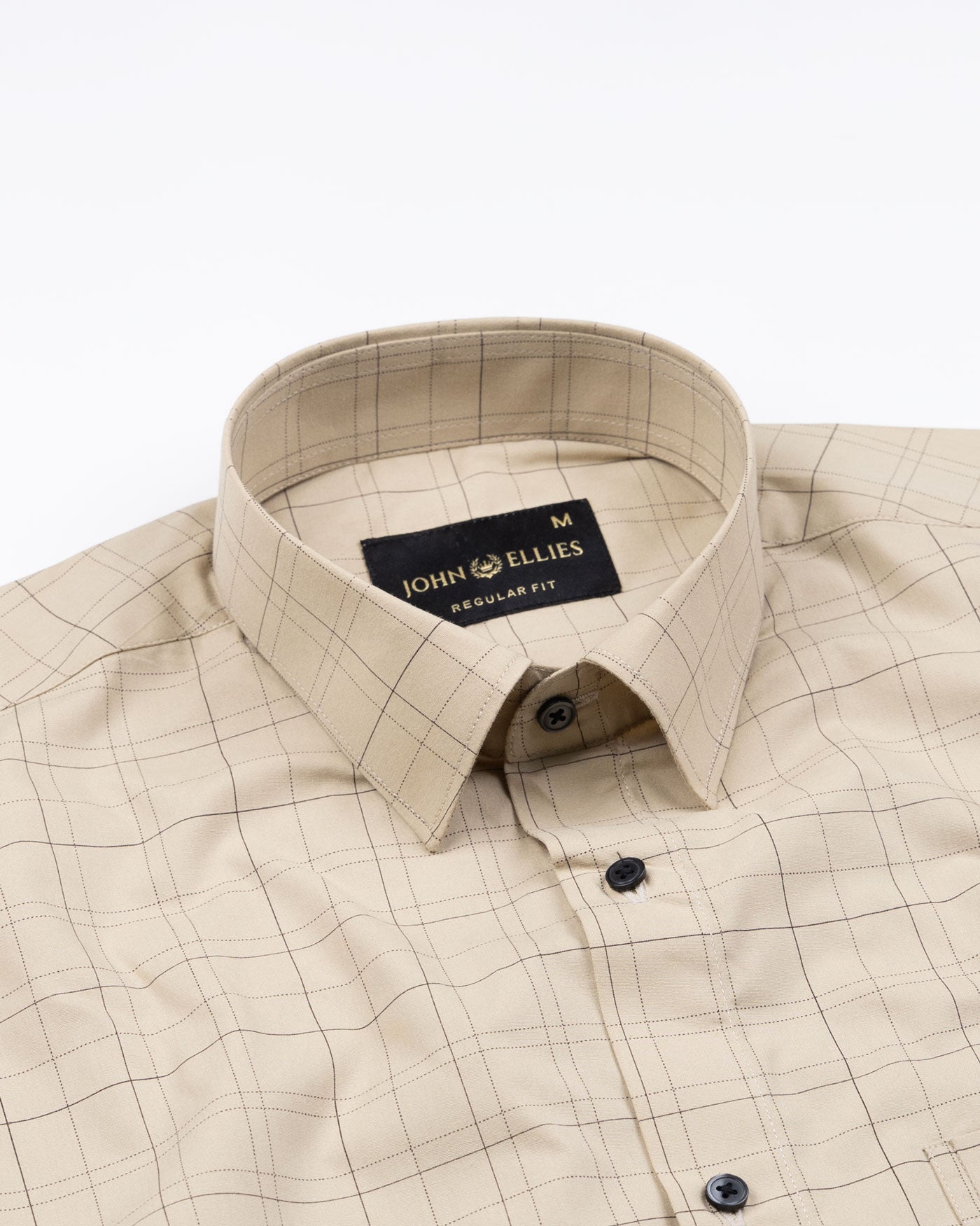 Windowpane Cream Giza Cotton Checked Shirt - John Ellies