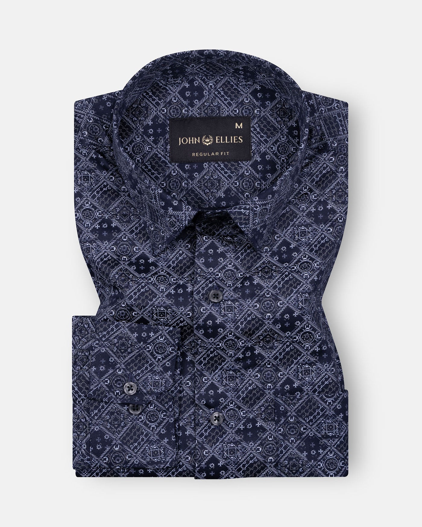 Florence Navy Blue Giza Cotton Printed Shirt - John Ellies