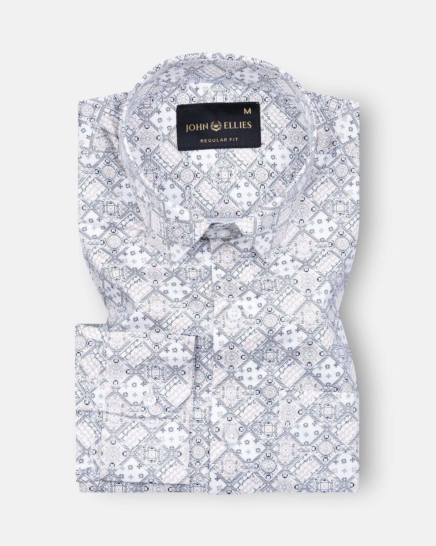 Florence Warm White Giza Cotton Printed Shirt - John Ellies