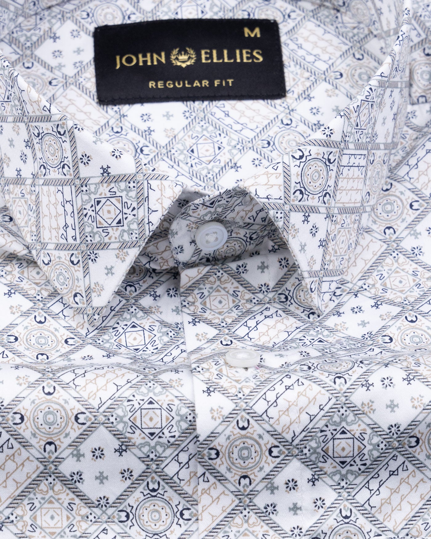 Florence Warm White Giza Cotton Printed Shirt - John Ellies