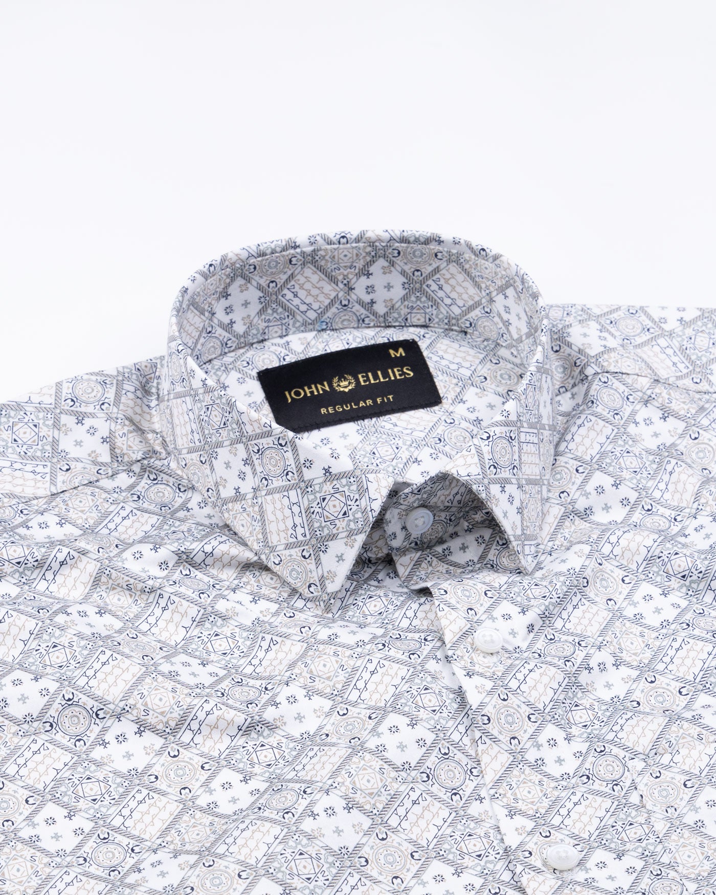 Florence Warm White Giza Cotton Printed Shirt - John Ellies