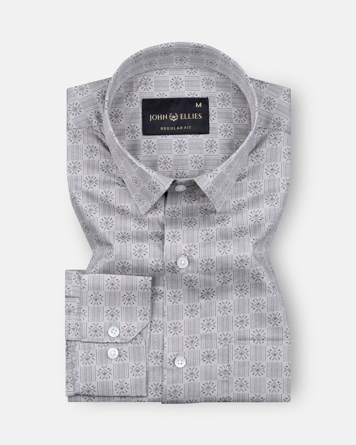 Florence Grey Giza Cotton Printed Shirt - John Ellies