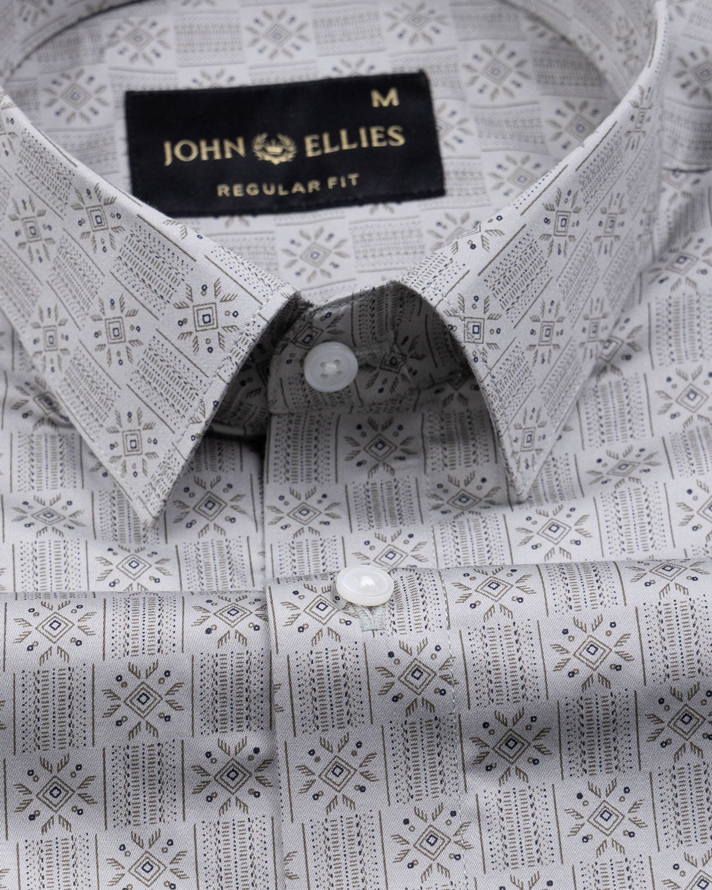 Florence Grey Giza Cotton Printed Shirt - John Ellies