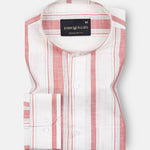 Luxline White With Peach Stripe Linen Shirt - John Ellies