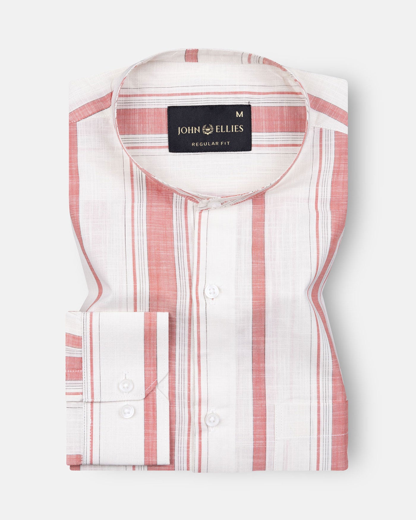 Luxline White With Peach Stripe Linen Shirt - John Ellies