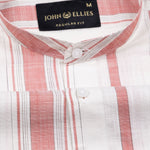 Luxline White With Peach Stripe Linen Shirt - John Ellies