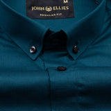 Alenor Teal Plain Linen Button Down Shirt - John Ellies