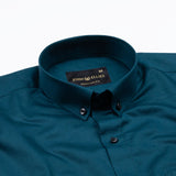 Alenor Teal Plain Linen Button Down Shirt - John Ellies