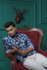 Cetacean Blue Keri Printed Cotton Formal Shirt