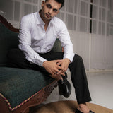 Navy Stripe On White Premium Cotton Men's Formal Shirt