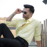 Lemon Yellow Soft Cotton Luxury Formal Shirt For Men's