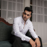 Navy Stripe On White Premium Cotton Men's Formal Shirt